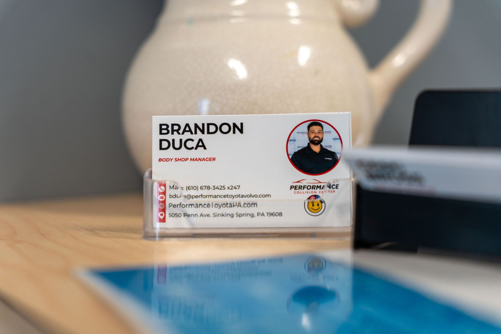 Business card for Brandon Duca, Body Shop Manager