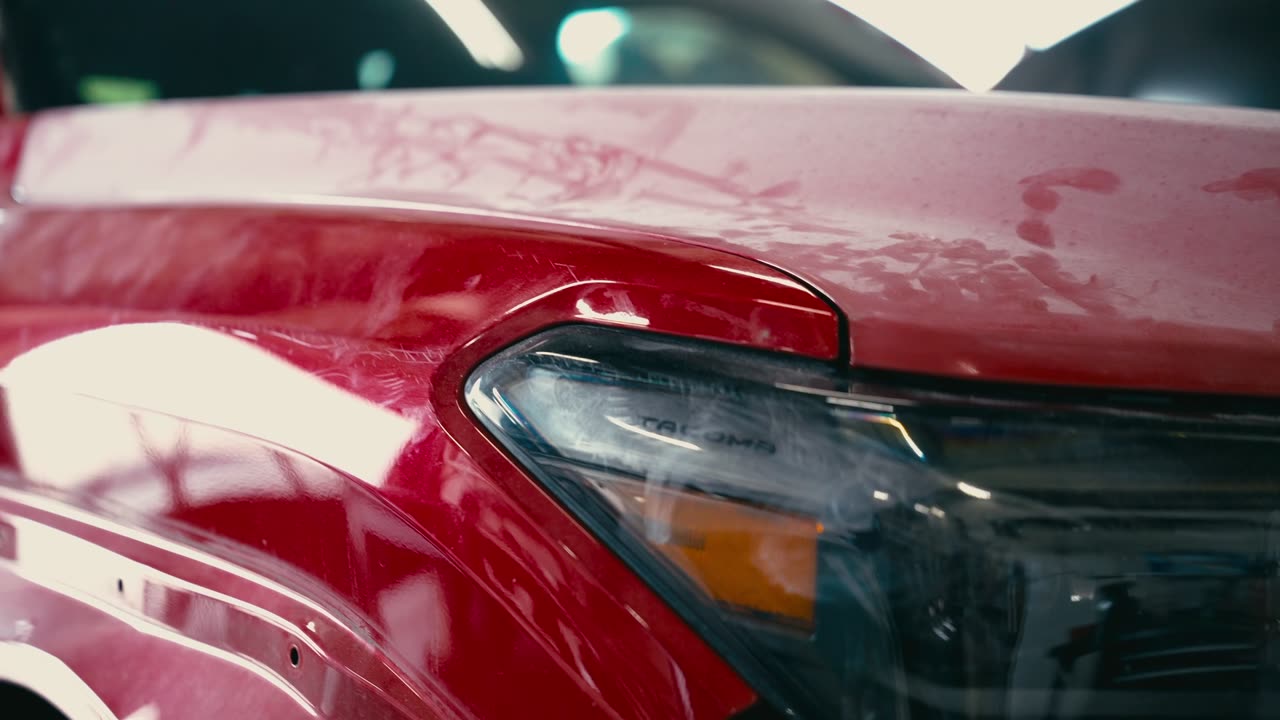 Close-up of a repaired headlight